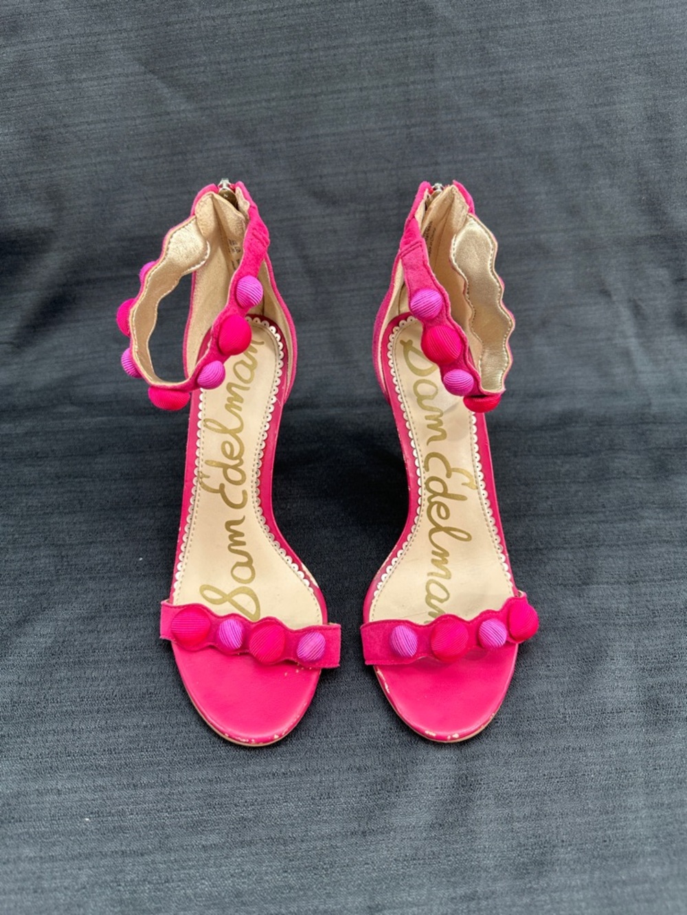Sam Edelman Addison Pom Pom Open Toe Zip Back High Heel Shoes 6M